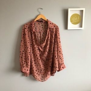 Modcloth Fun2Fun Sheer Bird Button-up Blouse